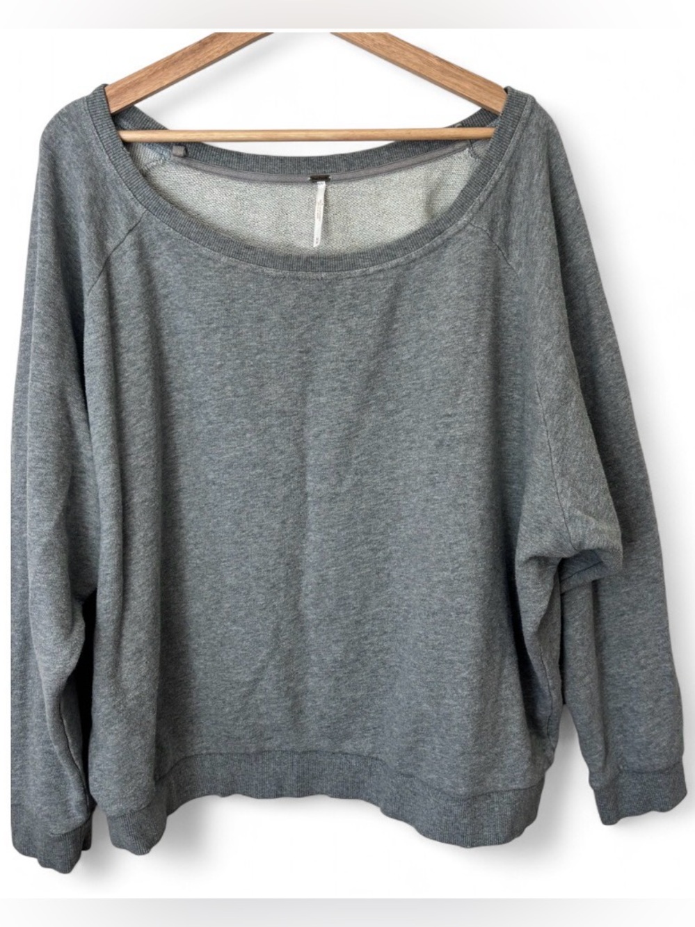 Free People Oversized Boat Neck Cotton Sweatshirt Gray M